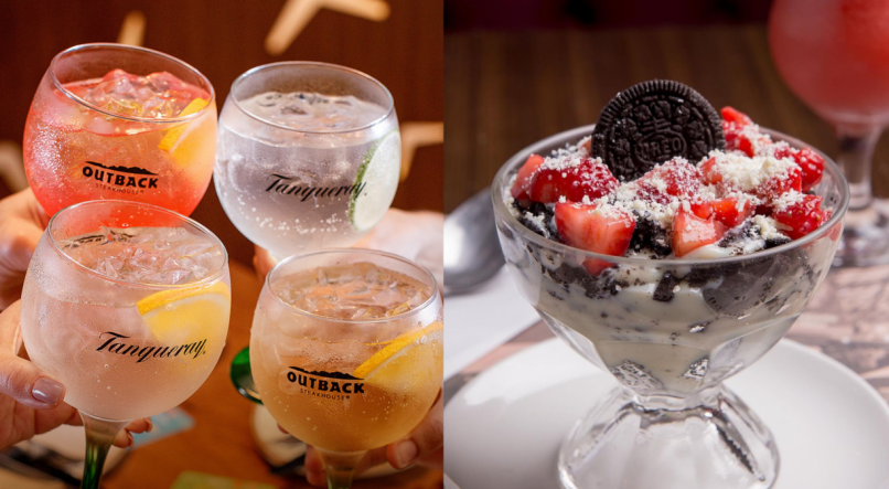 Drinks e sobremesas nos restaurantes Outback e Paris 6, respectivamente