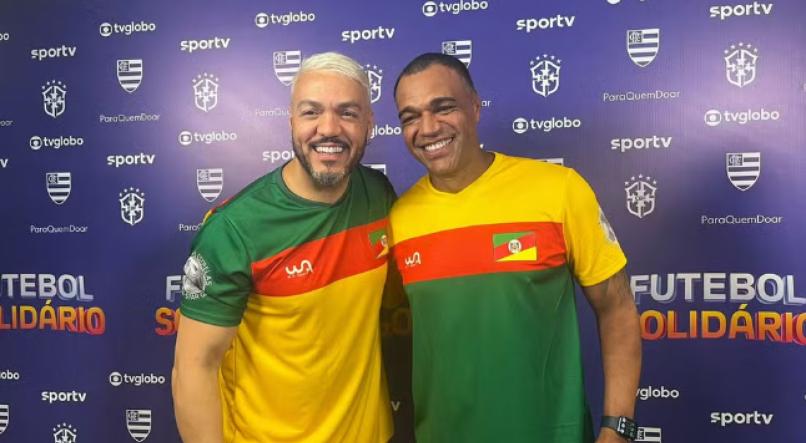 Belo e Denilson compareceram ao evento Futebol Solidário, transmitido pela TV Globo