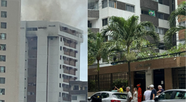 Incêndio aconteceu na manhã deste domingo (15) em edifício na Rua dos Navegantes, em Boa Viagem