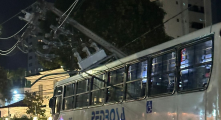 Imagem após o momento em que ônibus colidiu contra poste na Avenida Rui Barbosa, Zona Norte do Recife.