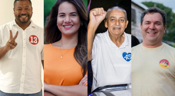 Vinícius Castello (PT) e Mirella Almeida, candidatos à prefeitura de Olinda; Ramos (PSDB) e Júnior Matuto (PSB), candidatos à prefeitura de Paulista