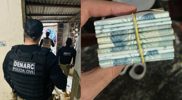 Imagem dos policiais e do dinheiro encontrando na operação 