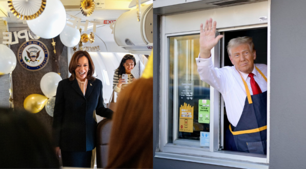 Em reta final de campanhas, Kamala Harris completa 60 anos e Trump frita batatas no McDonald's