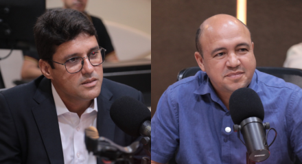 Prefeitos eleitos de Camaragibe, Diego Cabral (Republicanos), e Araçoiaba, Jogli Uchôa (PSD), em debate na Rádio Jornal