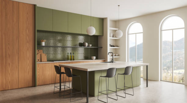 Imagem de uma cozinha harmonizada e verde