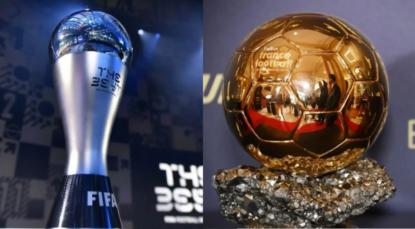 Imagem do troféu FIFA The Best e da Bola de Ouro