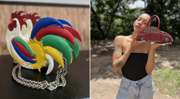 Imagem da designer e modelista Bianca Rodrigues e suas produções