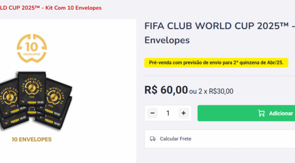 Pacote de figurinhas do Álbum do Mundial de Clubes 2025 custa R$ 6,00