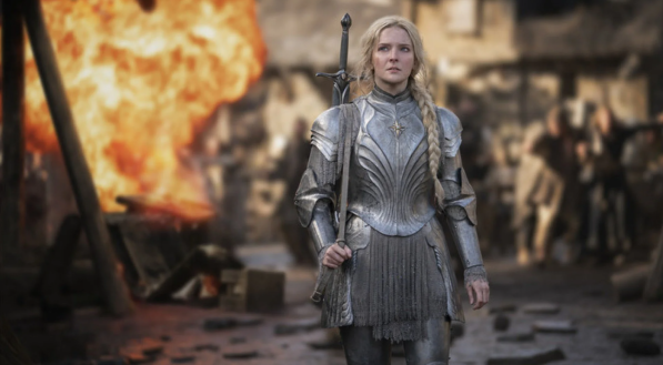 Morfydd Clark como Galadriel em Os Anéis de Poder
