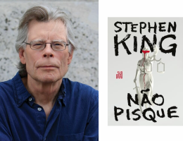 Imagem de uma montagem com a foto do autor Stephen King e o livro 