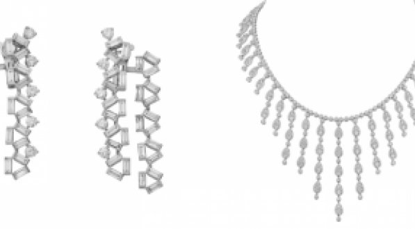 Reflection de Cartier earrings, 18k white gold, diamonds; Pluie de Cartier necklace, platinum, diamonds