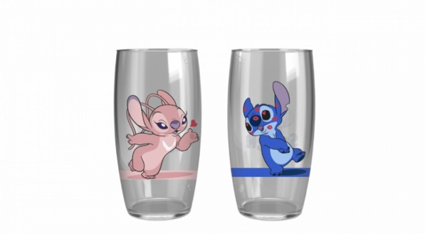Copo de Vidro Stitch e Angel