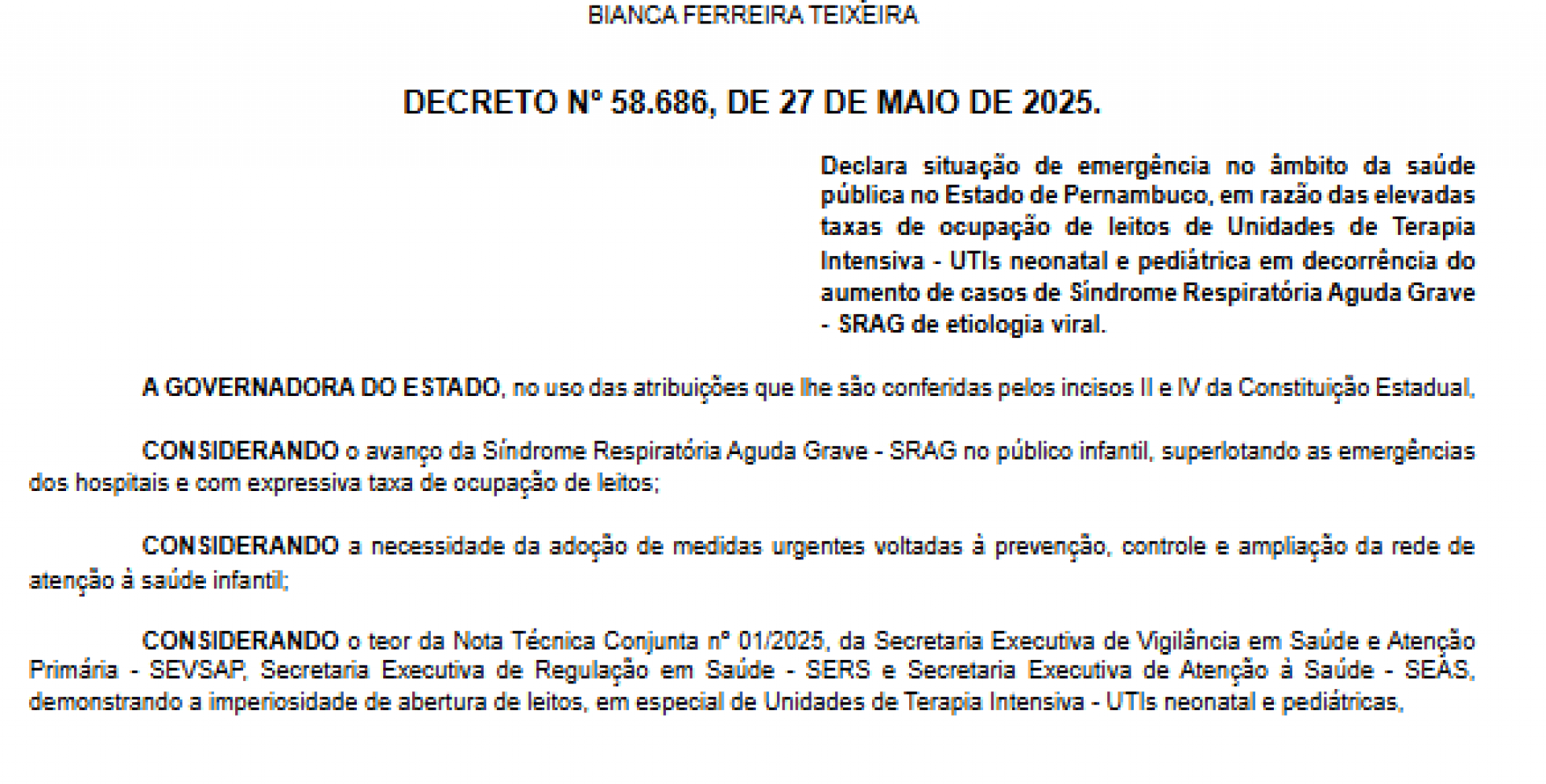 Reprodução / Diário Oficial de Pernambuco