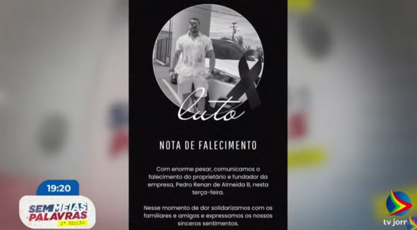 Imagem de nota de pesar pelo falecimento do empresário em Caruaru