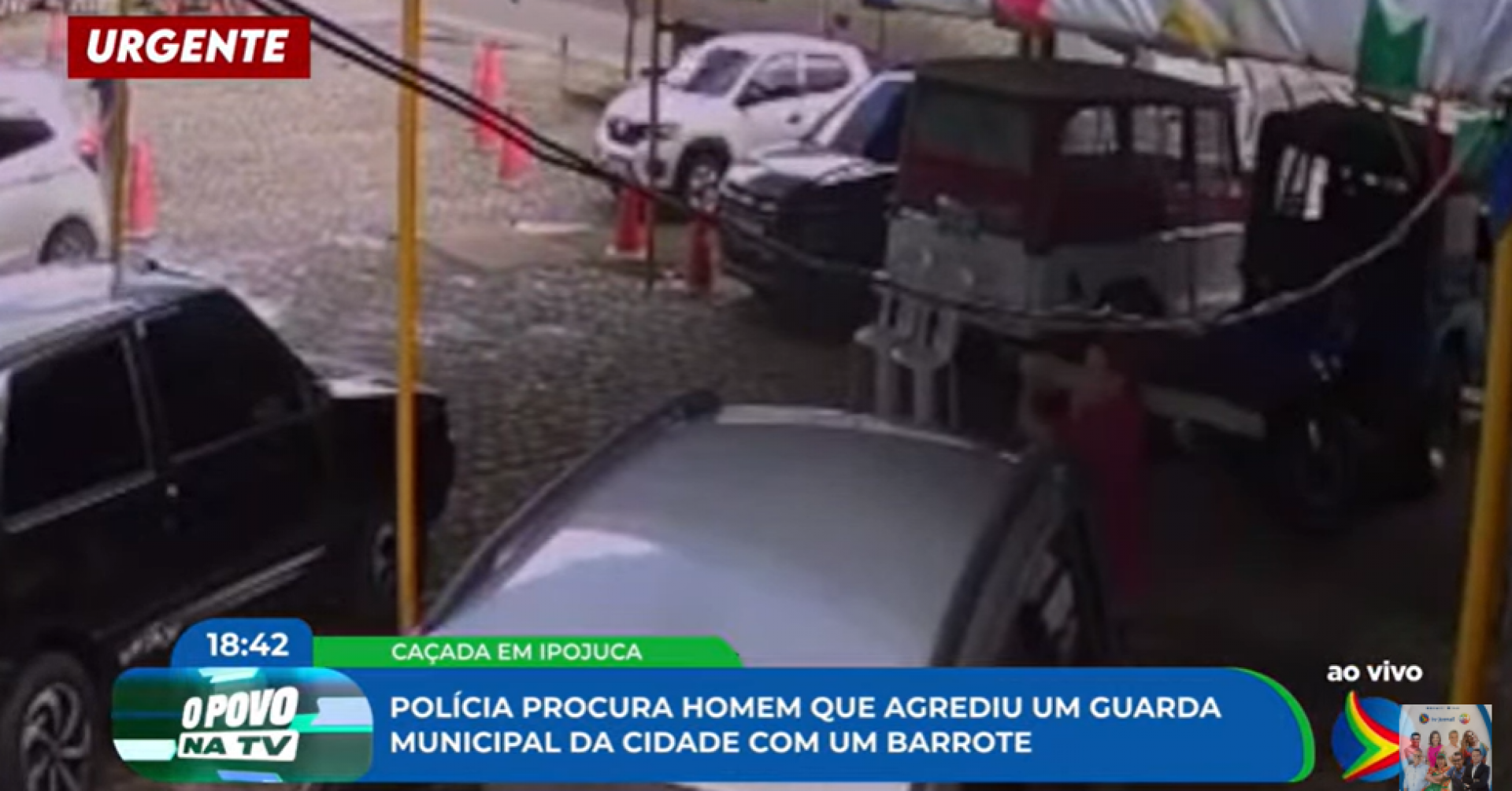 Imagem de homem portando um barrote para agredir guarda municipal