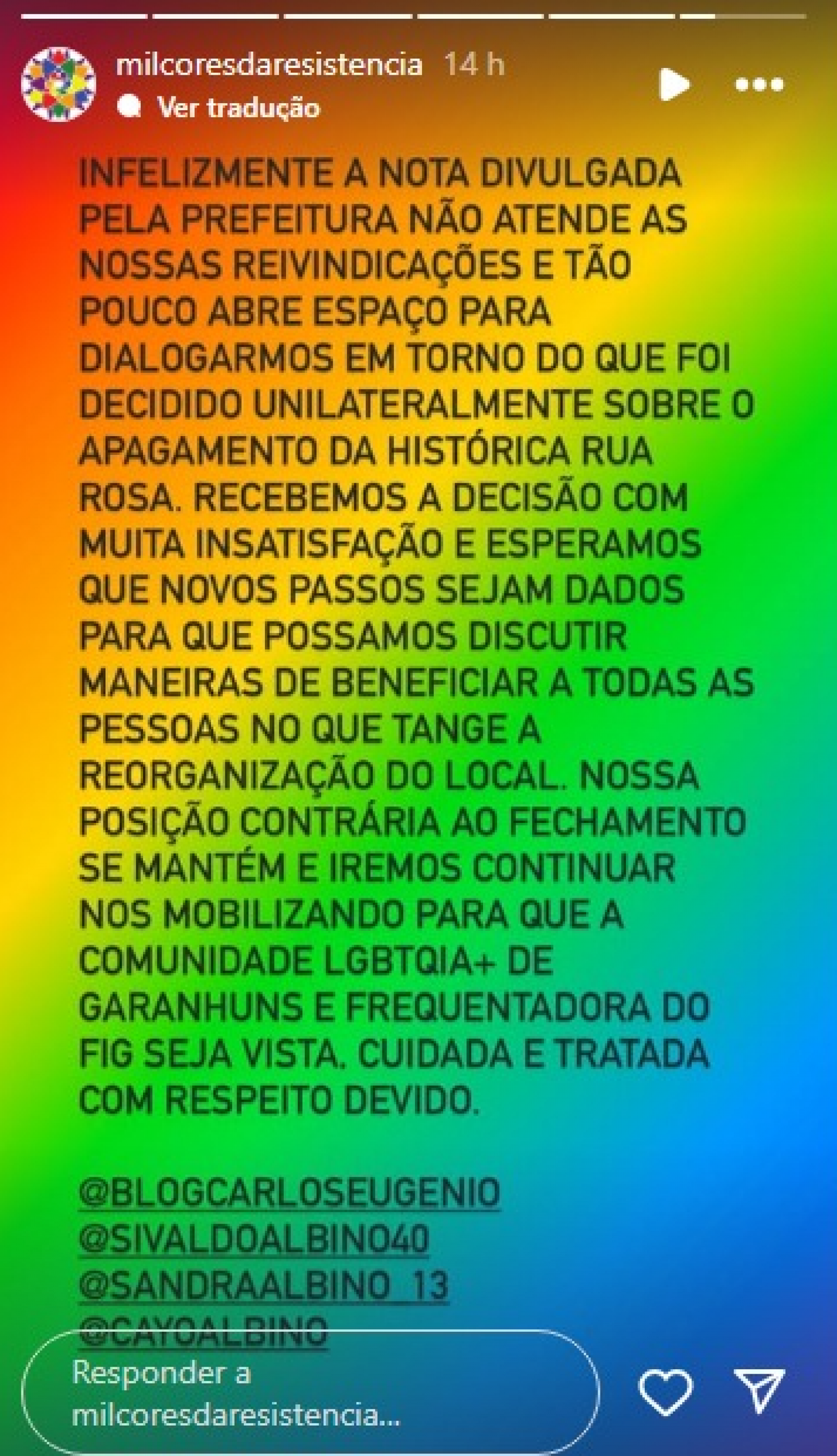 Reprodução/ Instagram @milcoresdaresistencia
