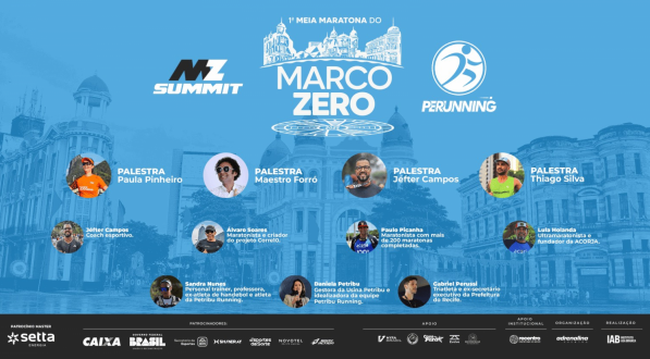 Arte-divulgação da 1ª Meia Maratona Marco Zero e MZ Summit