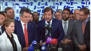 Lideranças da federação União Progressista, integrada pelo União Brasil e pelo PP, durante anuncio do rompimento nesta terça-feira (02) em Brasília