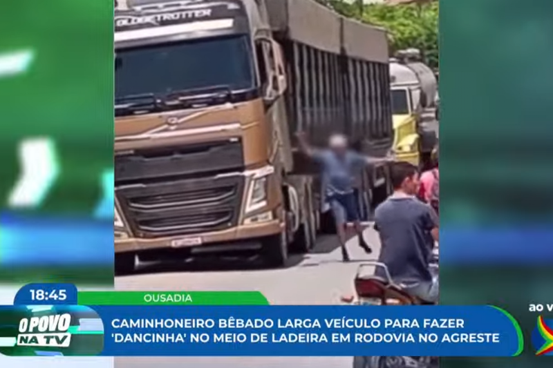 Imagem de homem dançando ao lado de caminhão