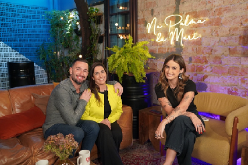 Imagem de Daniele e Diego Hypólito e a apresentadora Mari