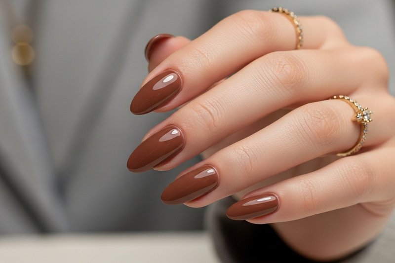 Imagem de unhas pintadas com esmalte nude caramelo. 