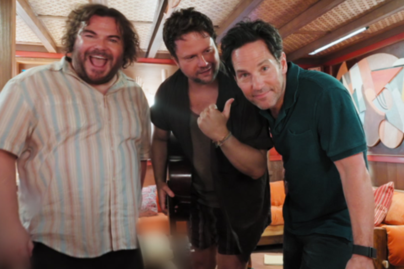 Jack Black, Selton Mello e Paul Rudd nos bastidores de "Anaconda"