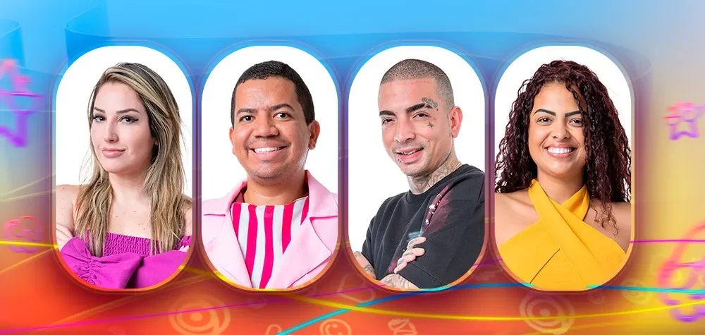 Amanda, Bruno, MC Guim&ecirc; e Paula est&atilde;o no Pared&atilde;o. &Agrave;s 21h51, a enquete UOL indicava a sa&iacute;da de Bruno do BBB 23