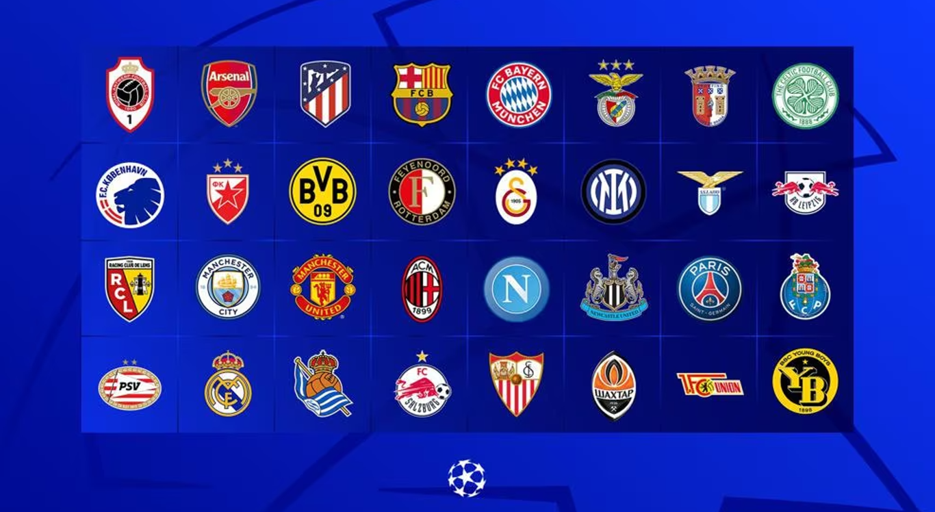 Os 32 participantes da fase de grupos da Champions League 2023/24
