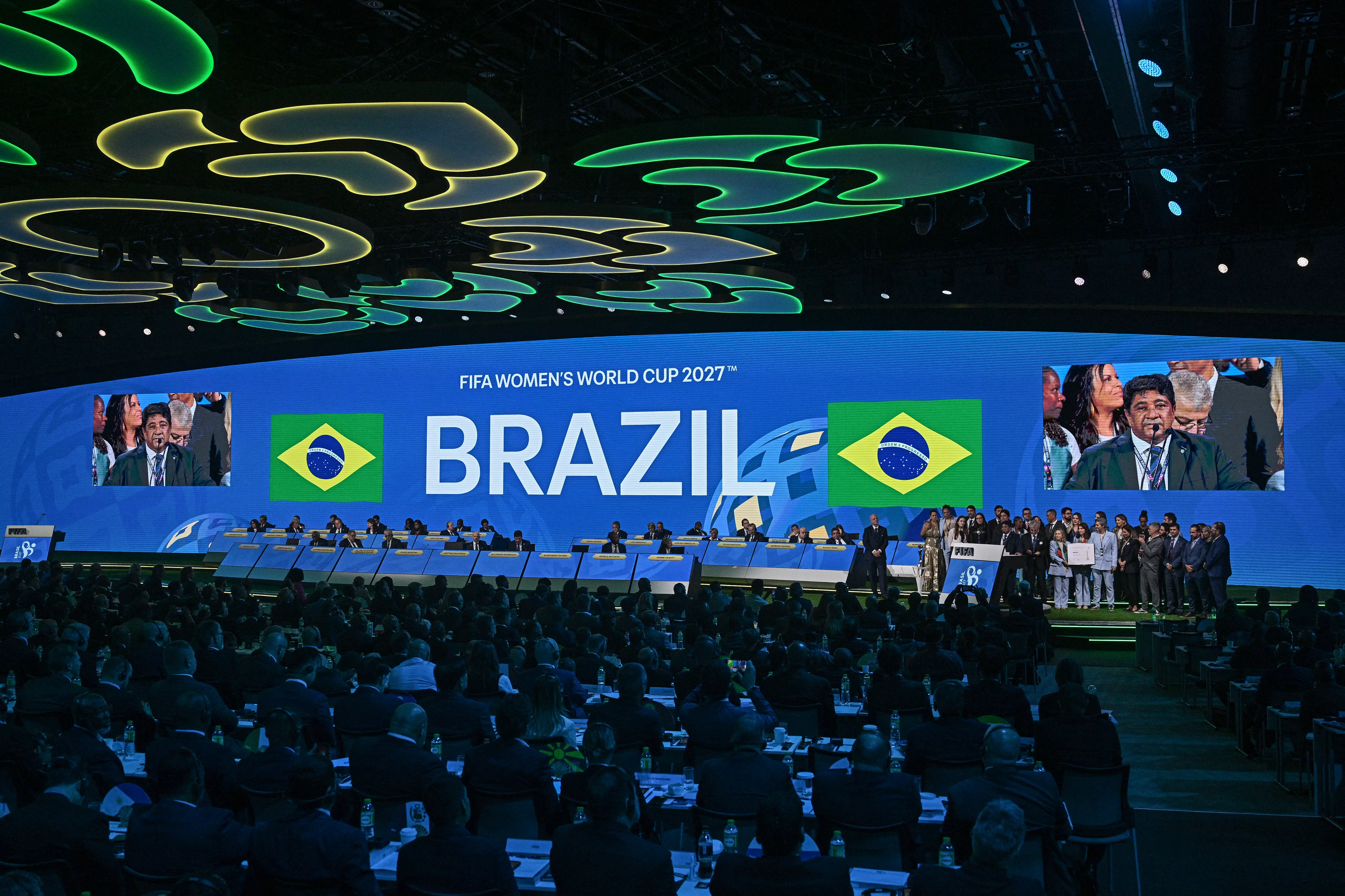 Imagem do congresso da Fifa em Bangkok, Tailândia, ao anunciar o Brasil como país-sede da Copa do Mundo Feminina de 2027