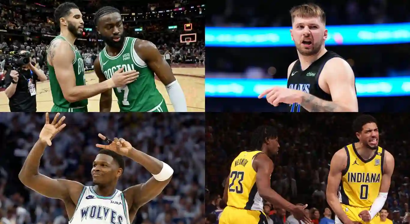 Imagem de jogadores dos times das finais da NBA 2023/24