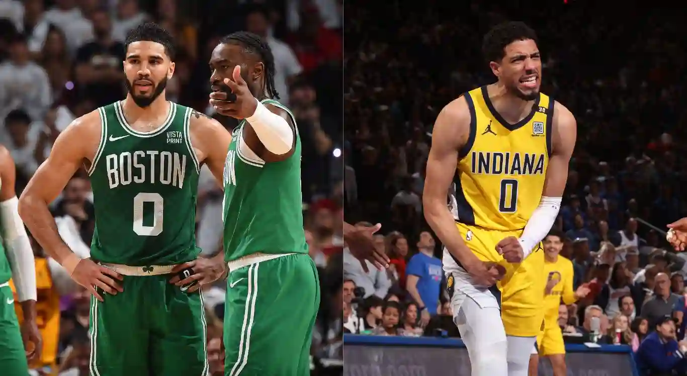 Imagem de jogadores do Boston Celtics e Indiana Pacers, times das finais da Confer&ecirc;ncia Leste da NBA