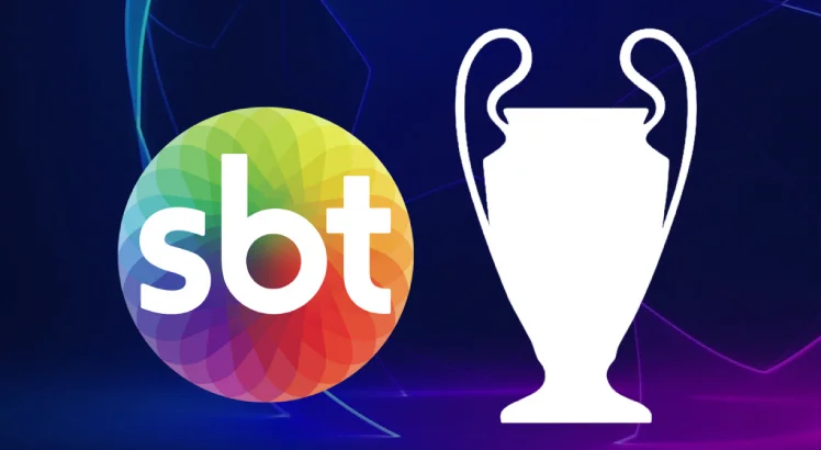 imagem do logo do SBT e da taça da Champions League