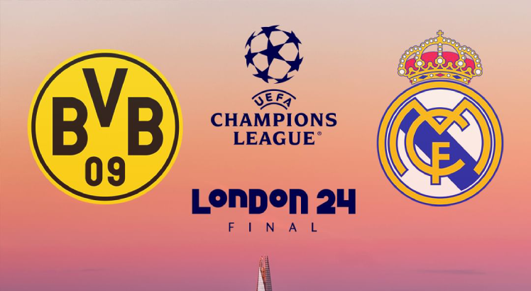 Imagem dos escudos do Borussia Dortmund e Real Madrid