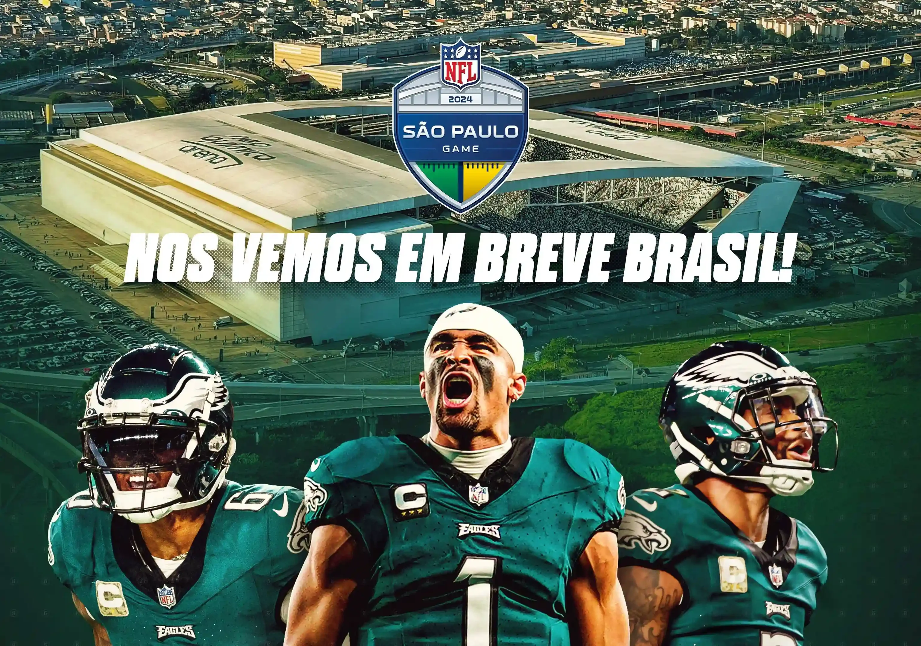 Imagem de divulgação para o jogo Philadelphia Eagles x Green Bay Packers em São Paulo, válido pela NFL