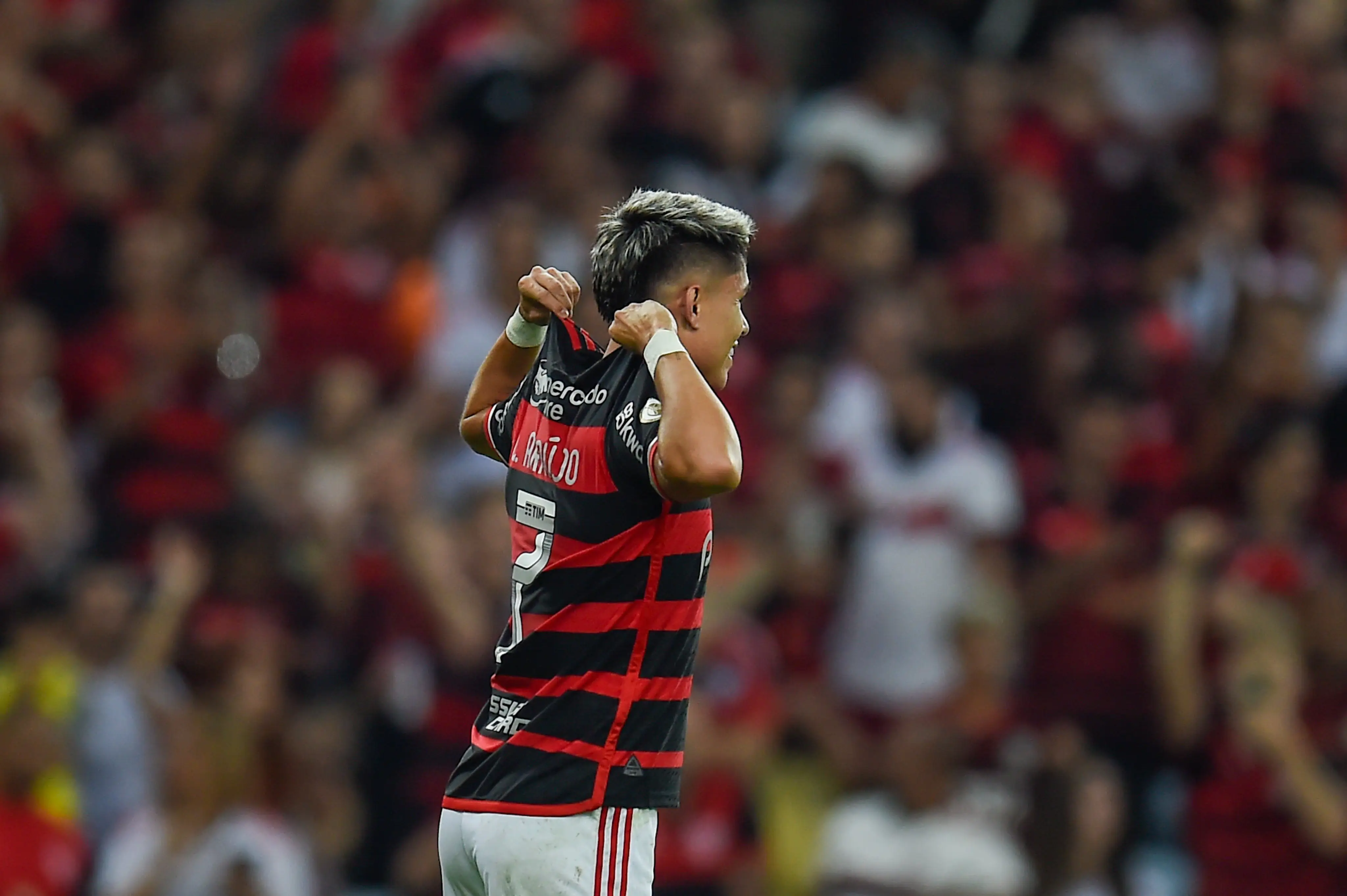 Imagem do atacante Luiz Ara&uacute;jo, do Flamengo.