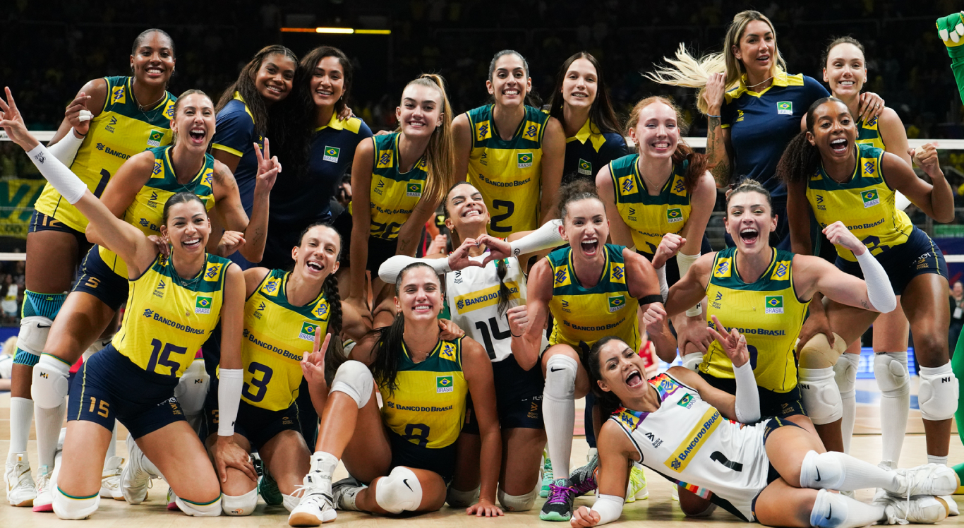 Imagem da seleção brasileira de vôlei feminino na Liga das Nações 2024