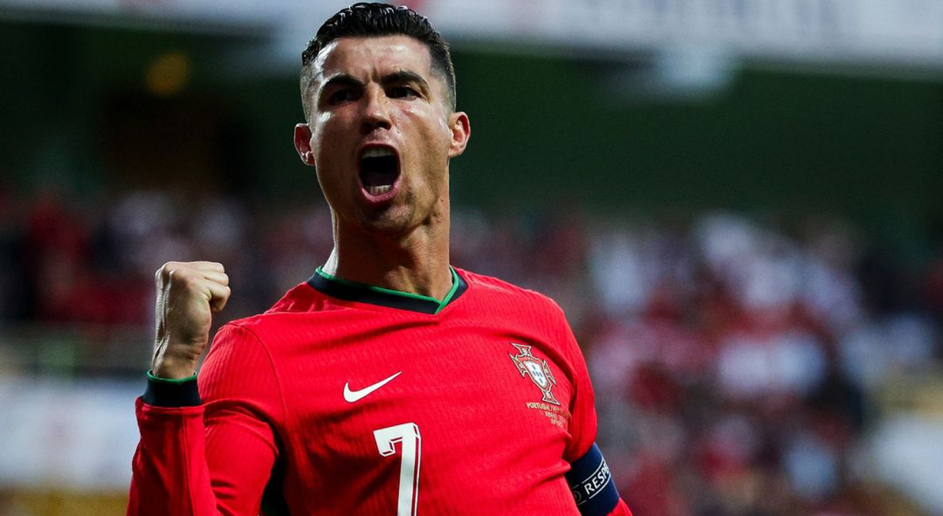 Imagem de Cristiano Ronaldo comemorando gol por Portugal