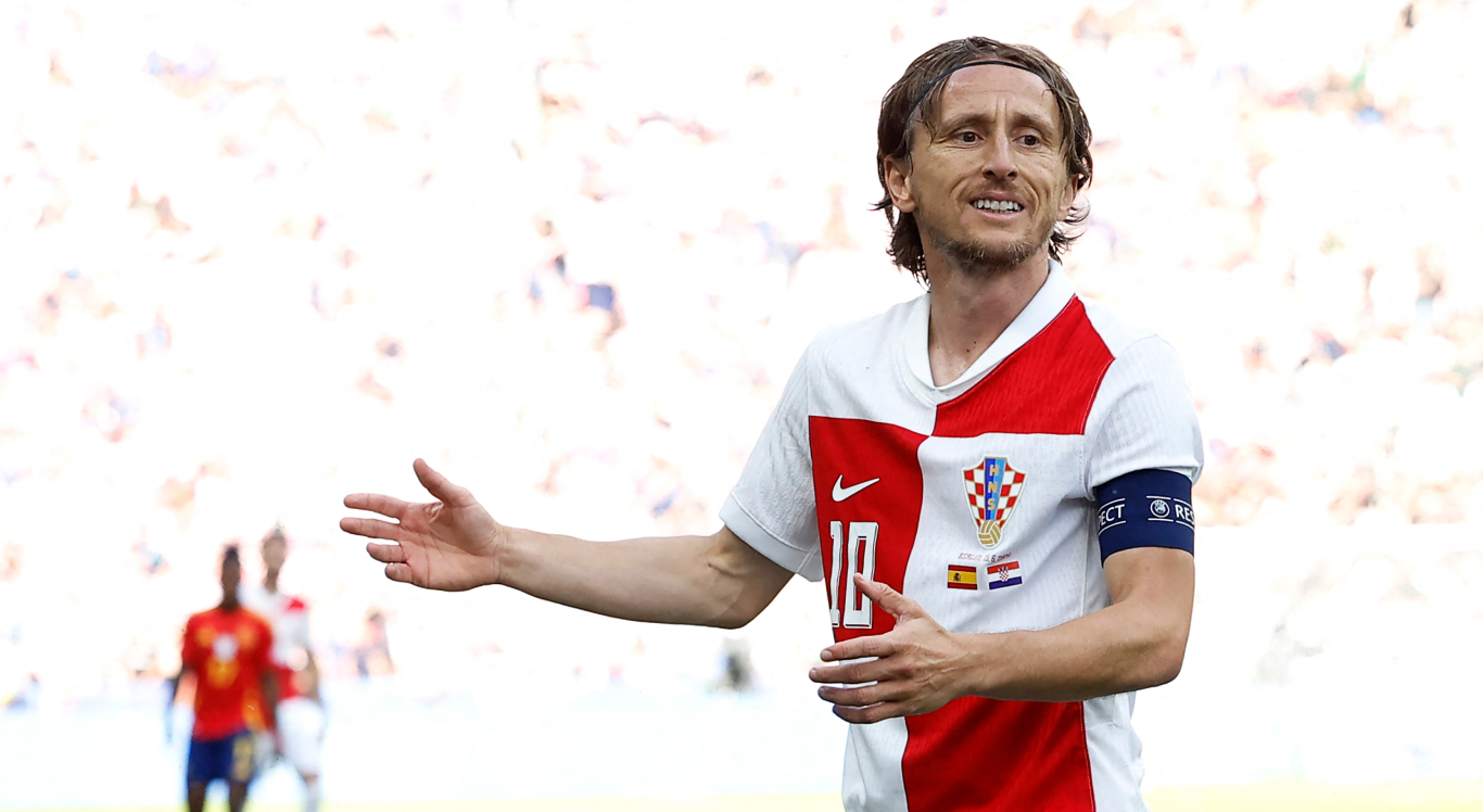 Imagem de Modric, capitão da Croácia, durante o jogo contra a Albânia