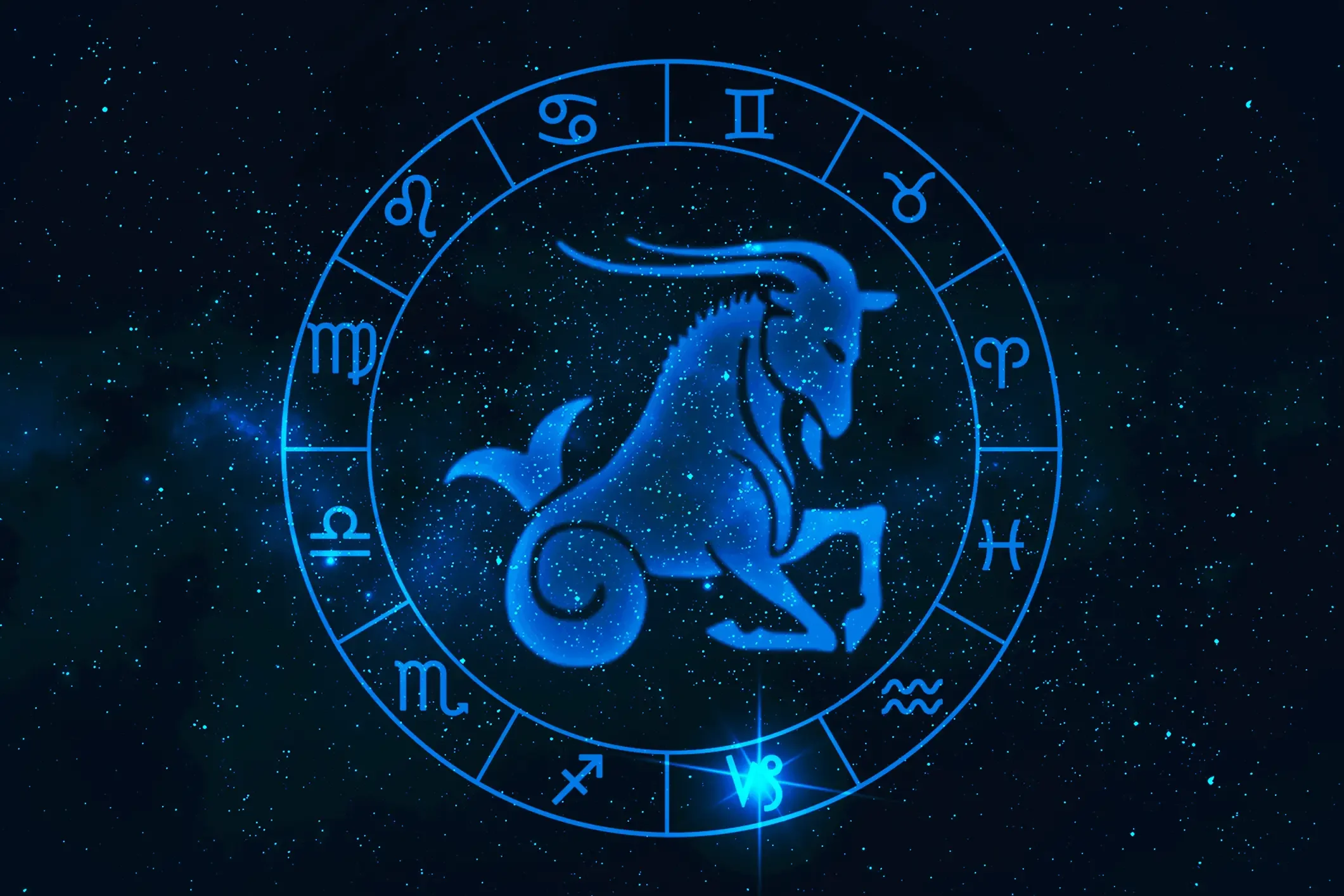 Signo horóscopo capricórnio em doze zodíaco com estrelas da galáxia backgroun