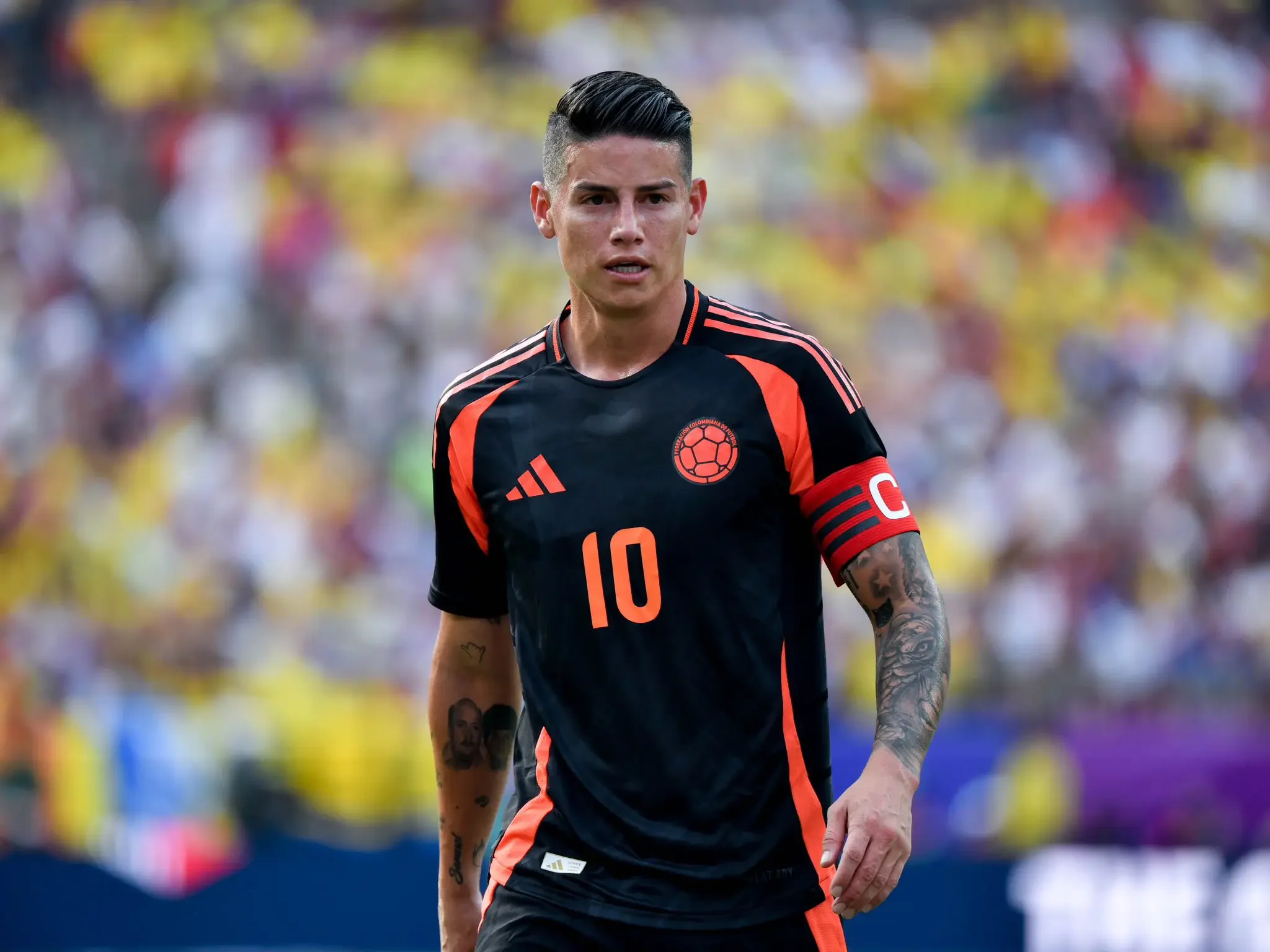 Imagem do meia James Rodr&iacute;guez em campo pela Col&ocirc;mbia