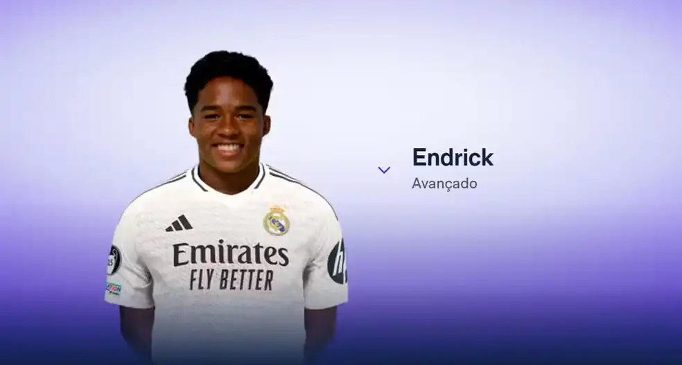 Imagem de Endrick no site oficial do Real Madrid