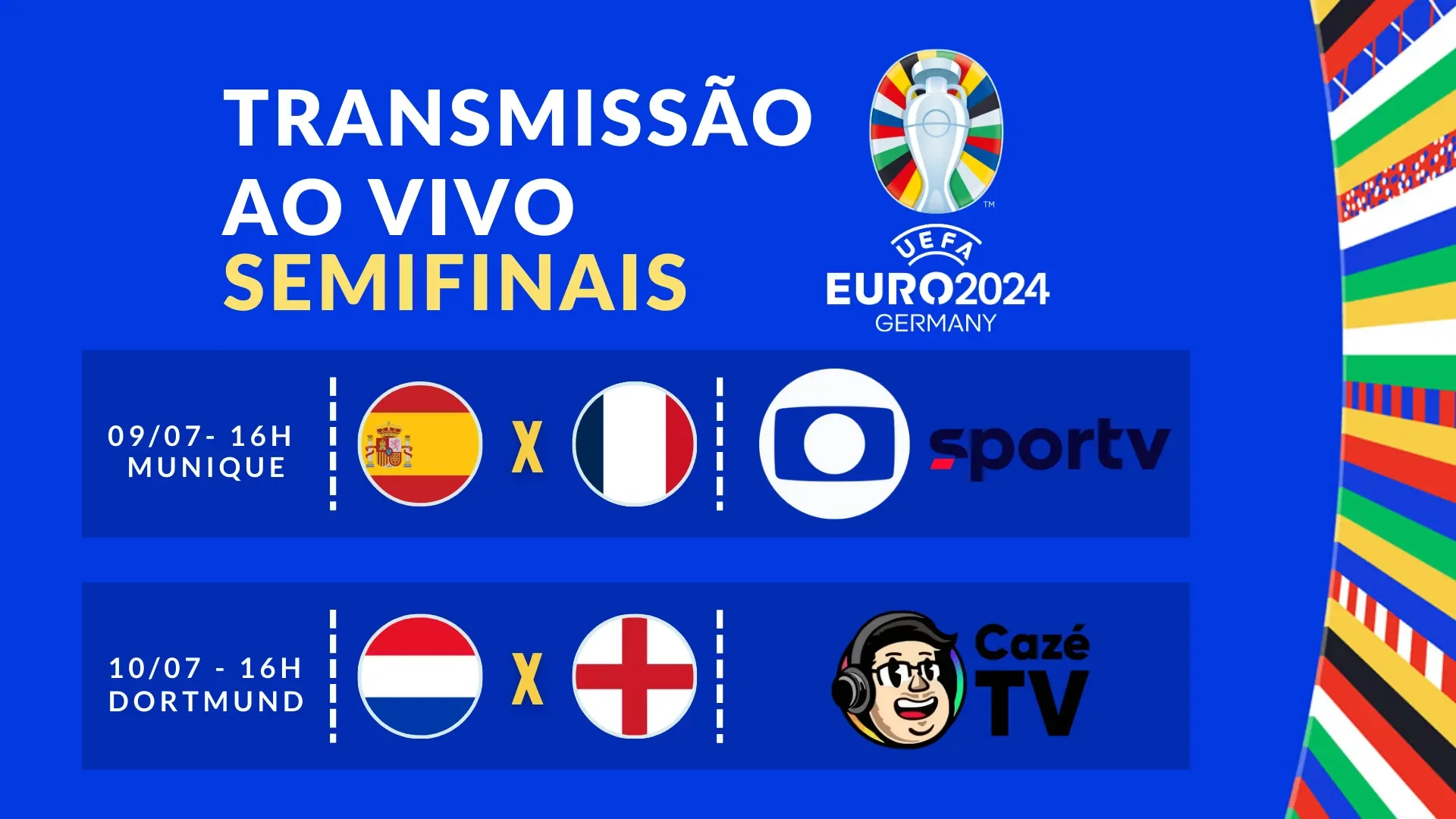 Grade de transmissão das semifinais da Eurocopa