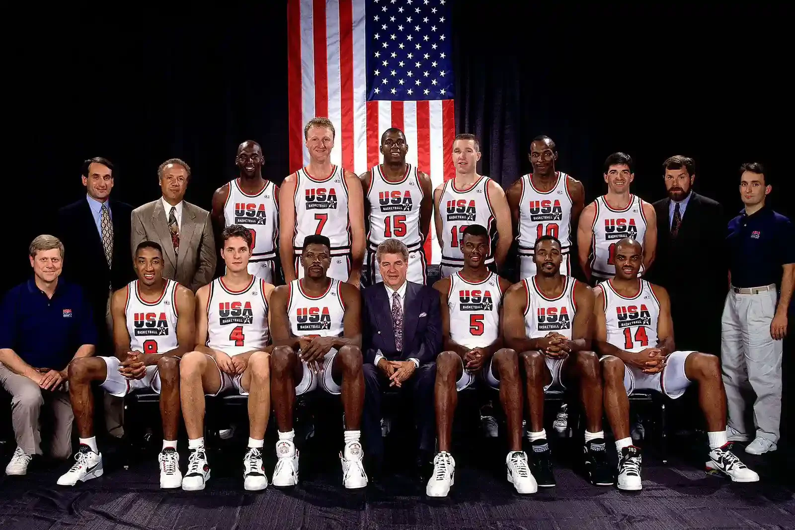 Imagem da seleção norte-americana de basquete nas Olimpíadas de Barcelona, em 1992