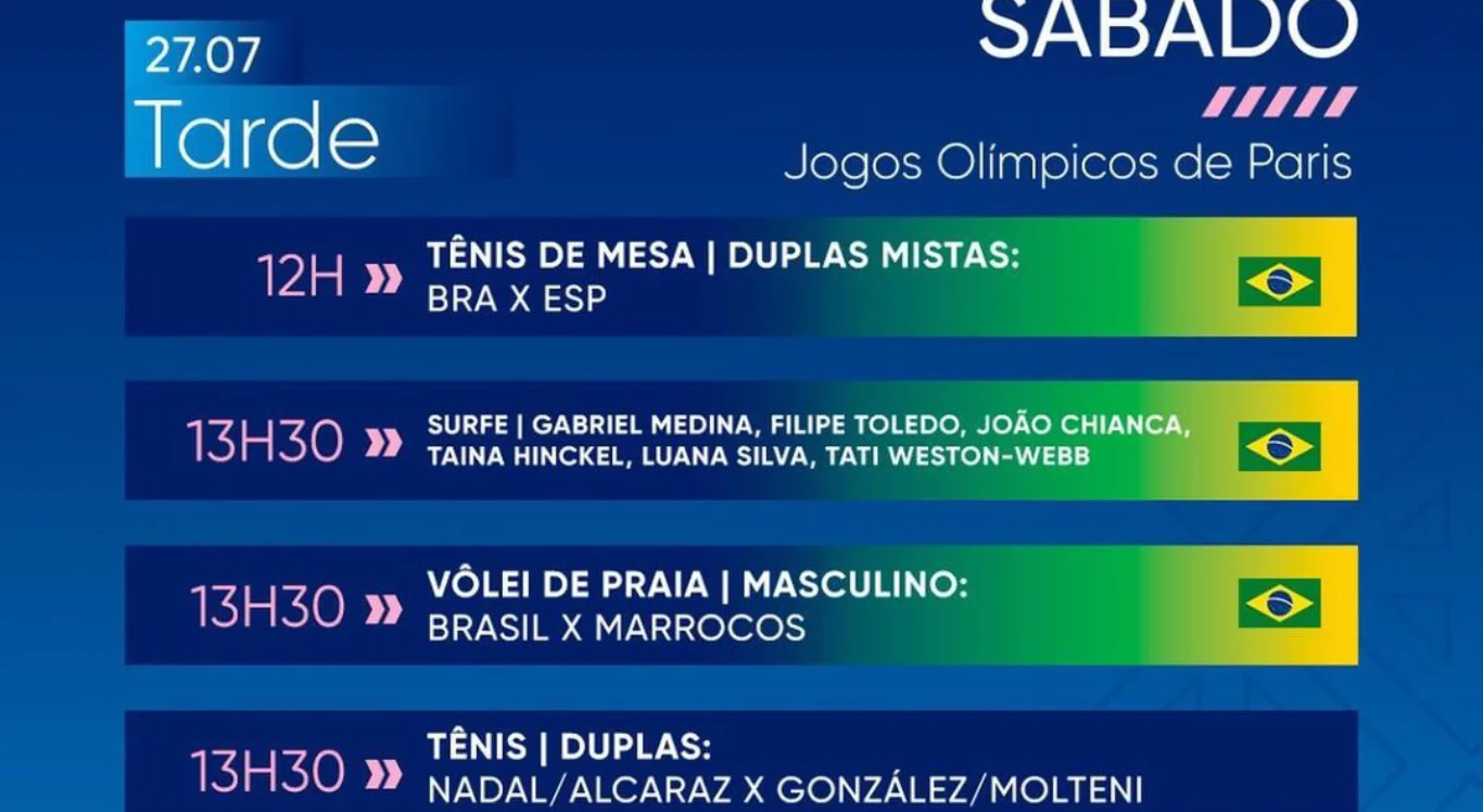 Trecho da programa&ccedil;&atilde;o ol&iacute;mpica deste s&aacute;bado (27 de julho)