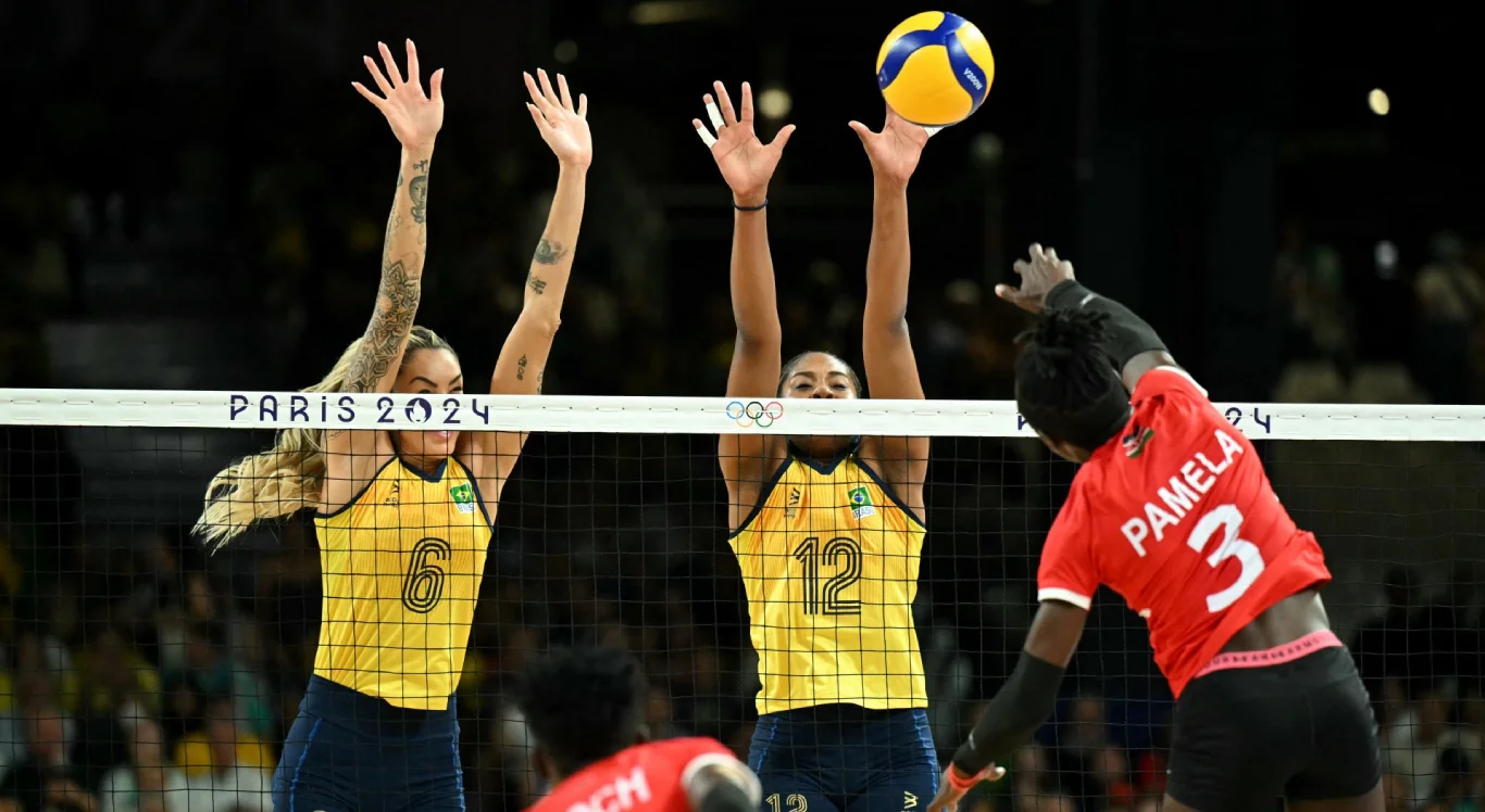 Imagem do jogo de vôlei do Brasil contra o Quênia nas Olimpíadas