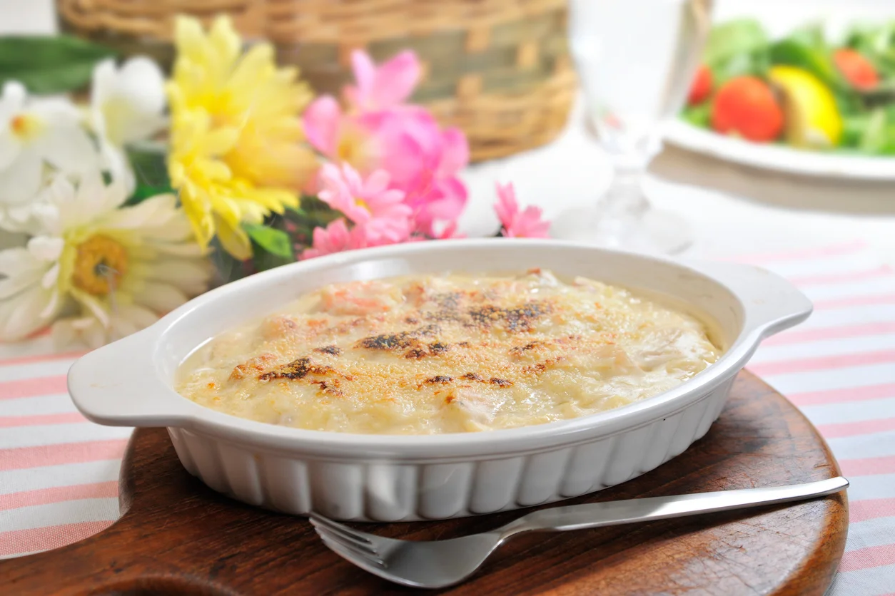 Receita de camarão gratinado.