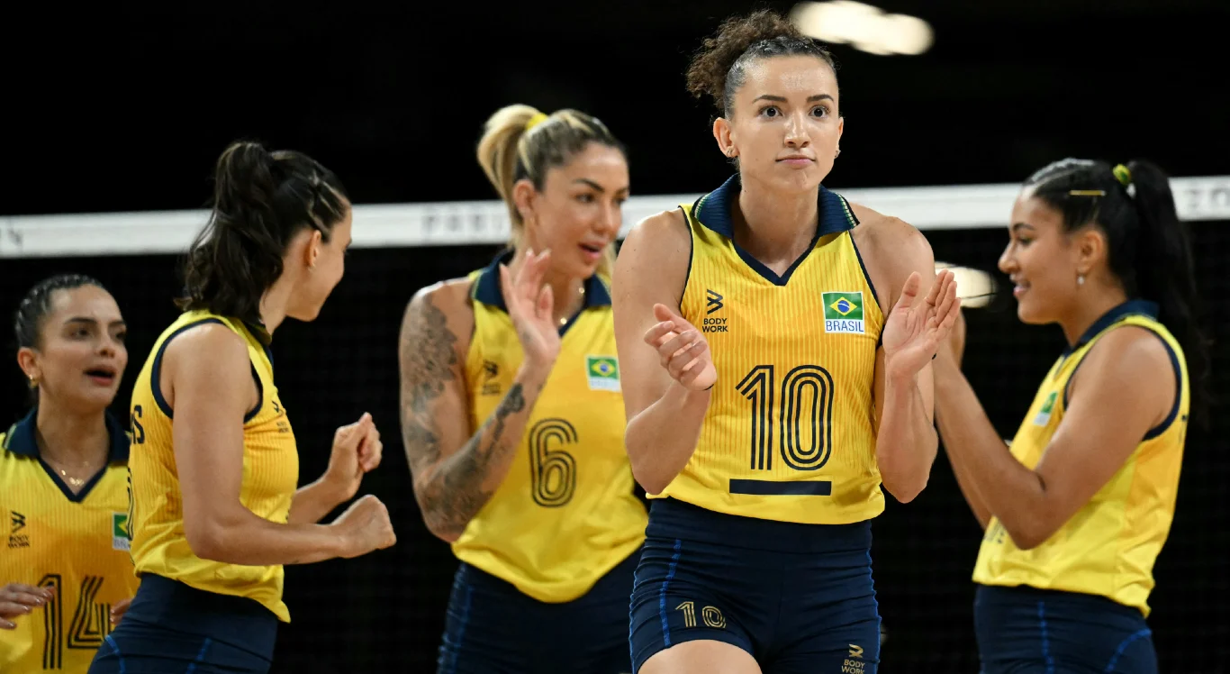 Imagem das jogadoras de vôlei do Brasil nas Olimpíadas