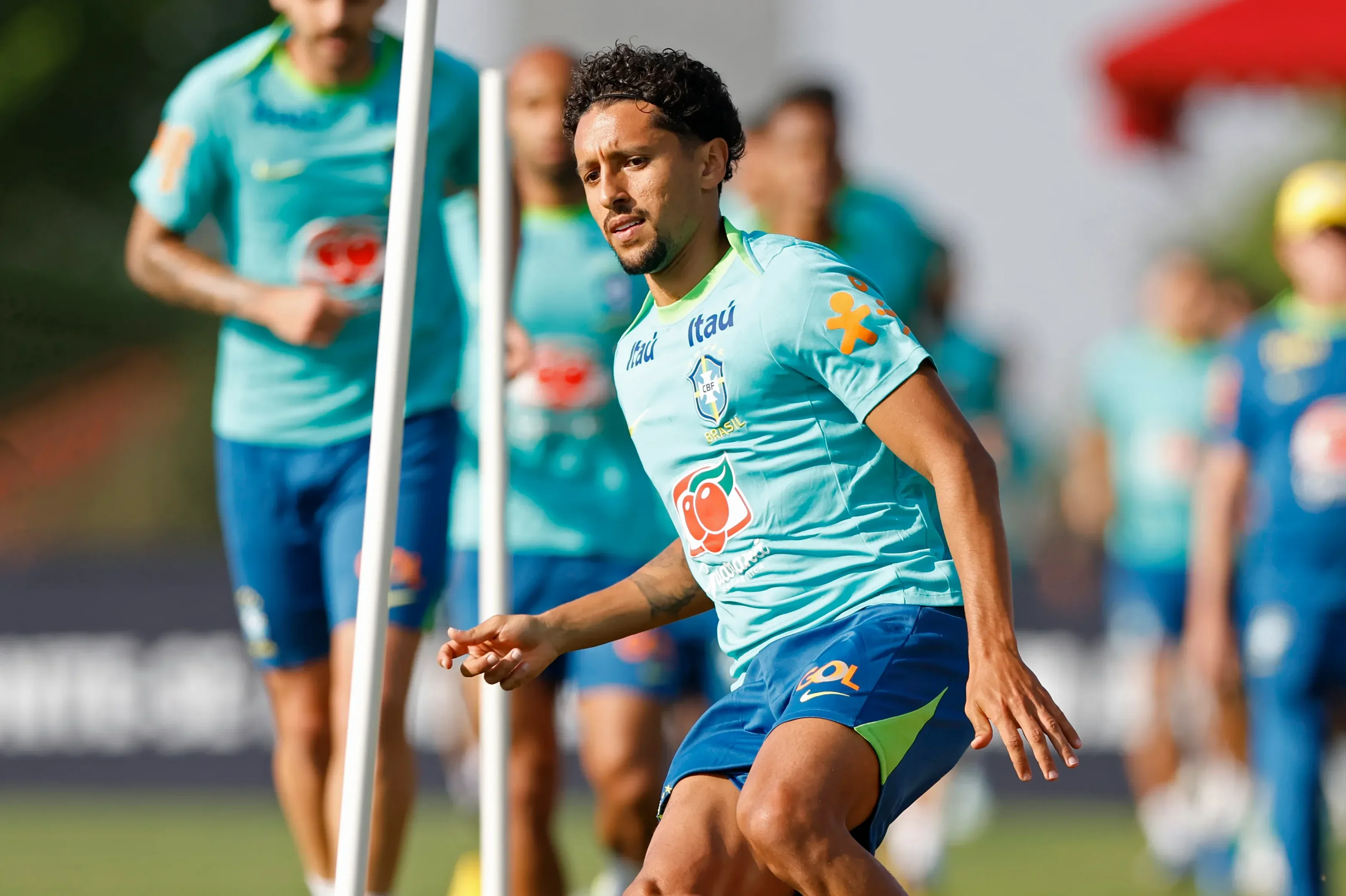 Marquinhos, durante treino da Seleção Brasileira