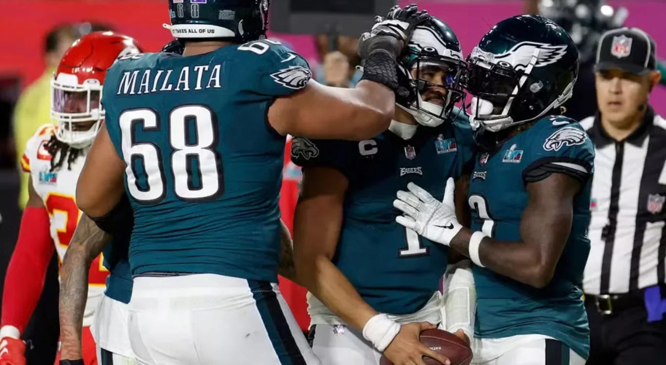 Imagem dos jogadores do Philadelphia Eagles no Super Bowl LVII