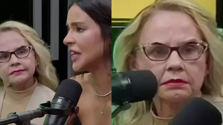 Ex-BBB Kerline e sua mãe durante um podcast